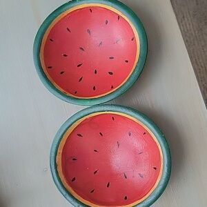 Handcrafted Vintage Woodcroftery Wood Watermelon Bowls - 2